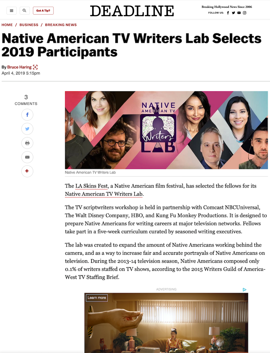 Singer Songwriter Actress A Girl I Know | Carolina Hoyos selected as a fellow in LA Skins Fest 2019 Native American TV Writers Lab