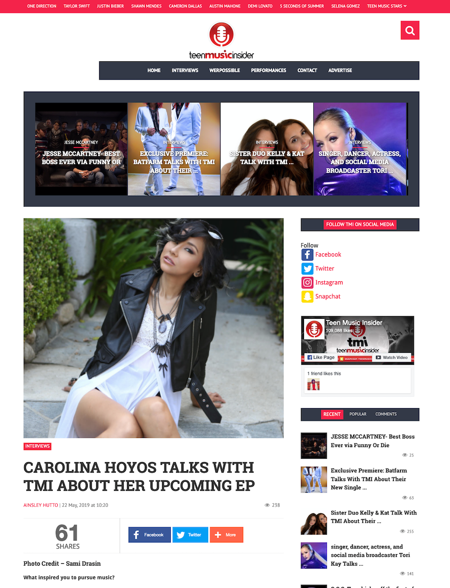 Singer Songwriter Actress A Girl I Know | Carolina Hoyos talks about her upcoming releases with Teen Music Insider